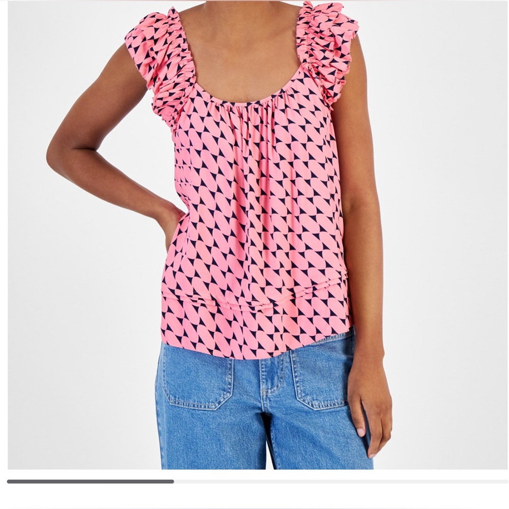 On 34th Stylish Pink Patterned Ruffle Sleeve Blouse Sz XL